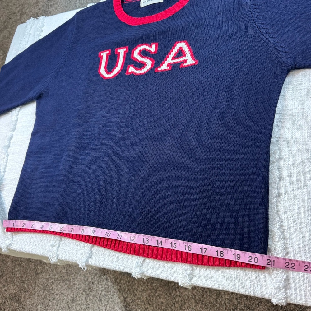 Falls Creek VTG Y2K USA Cotton Navy Knit Sweater Red White Blue Patriotic - Picture 8 of 11